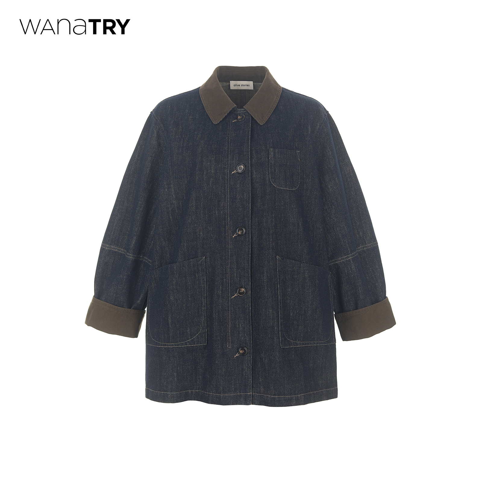 wanatry复古撞色翻领牛仔外套女