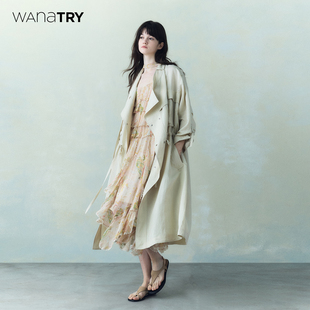 风衣2026春新品 设计感抽绳长款 慵懒感休闲外套女 try亚麻法式 wana