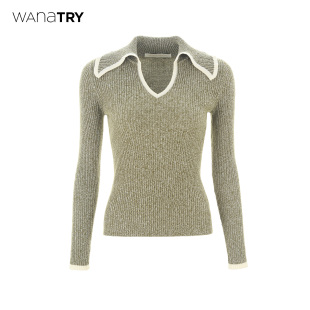 内搭女 绵羊毛韩系百搭修身 wana try花纱V领纸片人针织衫