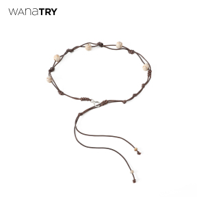 wana 巧克力色时髦休闲百搭腰带 try串珠度假感编织腰带2025新品