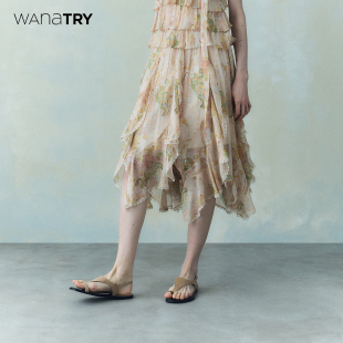wana 不规则轻盈半裙女 try绿野仙踪印花荷叶边蕾丝半裙2026春新品