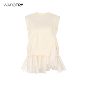 wana 米白色气质百搭上衣女 新品 try设计感针织真两件套装 26春季