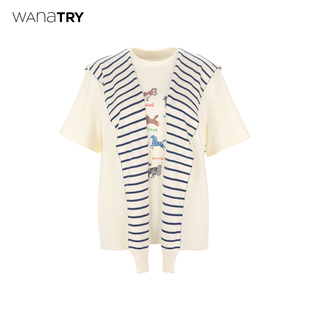 米黄色休闲短袖 新品 女 try小马印花软糯含披肩T恤2026春季 wana