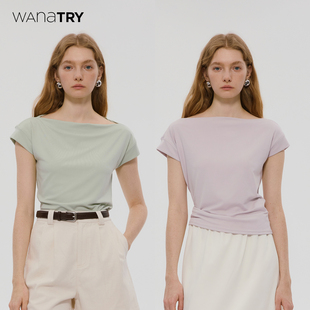 女T恤下显瘦打底衫 try一字领简约高级感舒适上衣设计感短袖 wana