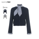 wana try羊毛藏青上衣配格子围巾2025早春新款 温柔优雅系针织衫