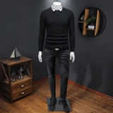 2025秋冬毛衣假两件条纹衬衫领针织毛衣打底衫D316-8205-P100，男装针织衫/毛衣，电商D316