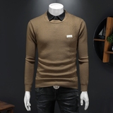 2025秋冬纯色衬衫领套头提花毛衣长袖针织男士打底衫8211-P115，男装针织衫/毛衣，电商D316