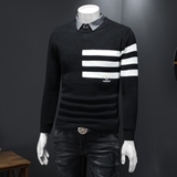 2025秋冬新款衬衫领加厚保暖羊毛衫撞色长袖男打底衫8203-P105，男装针织衫/毛衣，电商D316