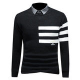 2025秋冬新款衬衫领加厚保暖羊毛衫撞色长袖男打底衫8203-P105，男装针织衫/毛衣，电商D316