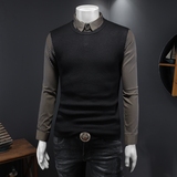 高端时尚男士商务帅气假两件拼接毛衣假两件打底衫M019-P105，男装针织衫/毛衣，电商D316