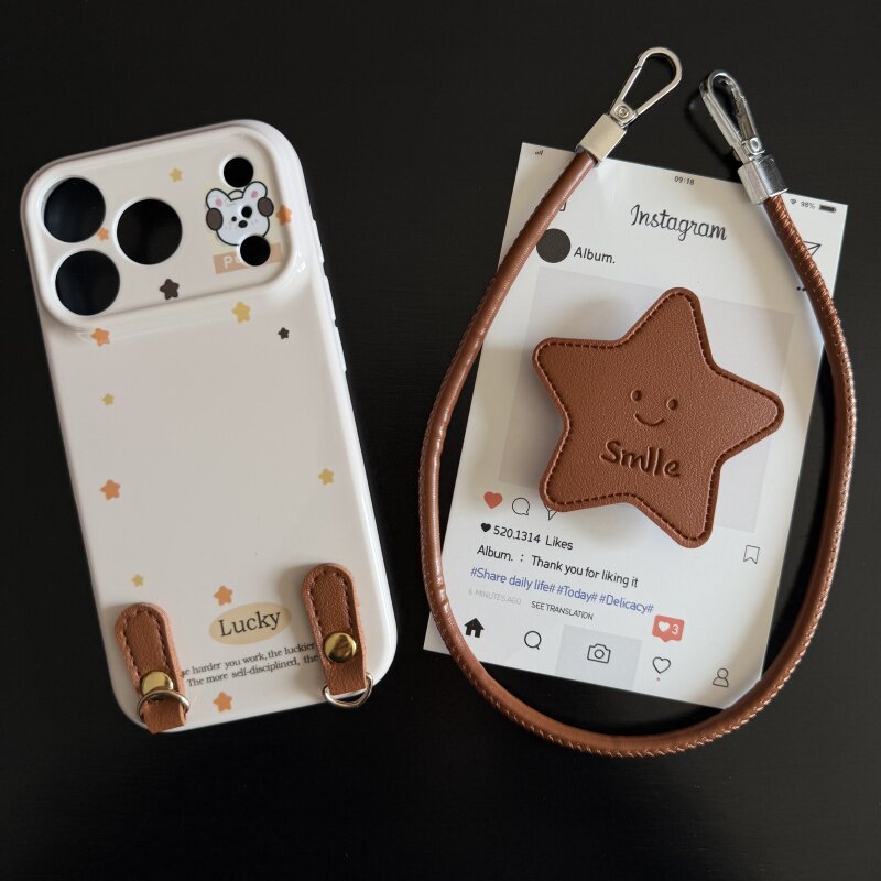 棕色星星适用苹果17promax菲林手机壳iPhone16全包软壳华为P80小米VIVOX300荣耀一加OPPO韩版ins风保护套清新