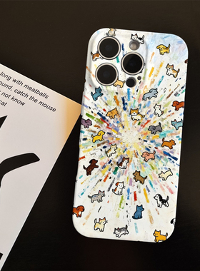 烟花小狗适用苹果17promax菲林手机壳iPhone16全包软壳华为P80小米VIVOX300荣耀一加OPPO韩版ins风保护套可爱