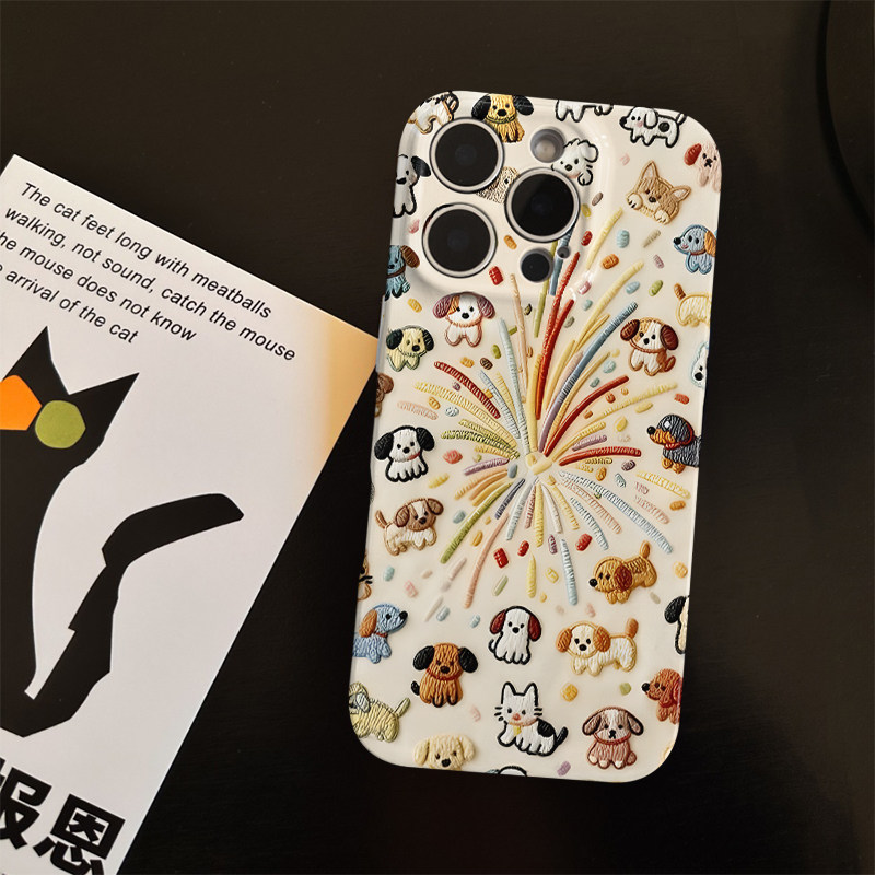 烟花小狗适用苹果17promax菲林手机壳iPhone16全包软壳华为P80小米VIVOX300荣耀一加OPPO韩版ins风保护套可爱