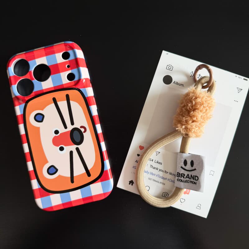 格纹小狮子适用苹果17promax菲林手机壳iPhone16全包软壳华为P80小米VIVOX300荣耀一加OPPO韩版ins风保护套