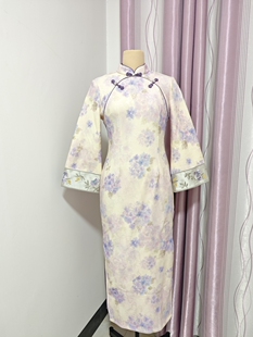 【紫藤花花】改良倒大袖旗袍新中式秋冬加绒连衣裙保暖日常可穿