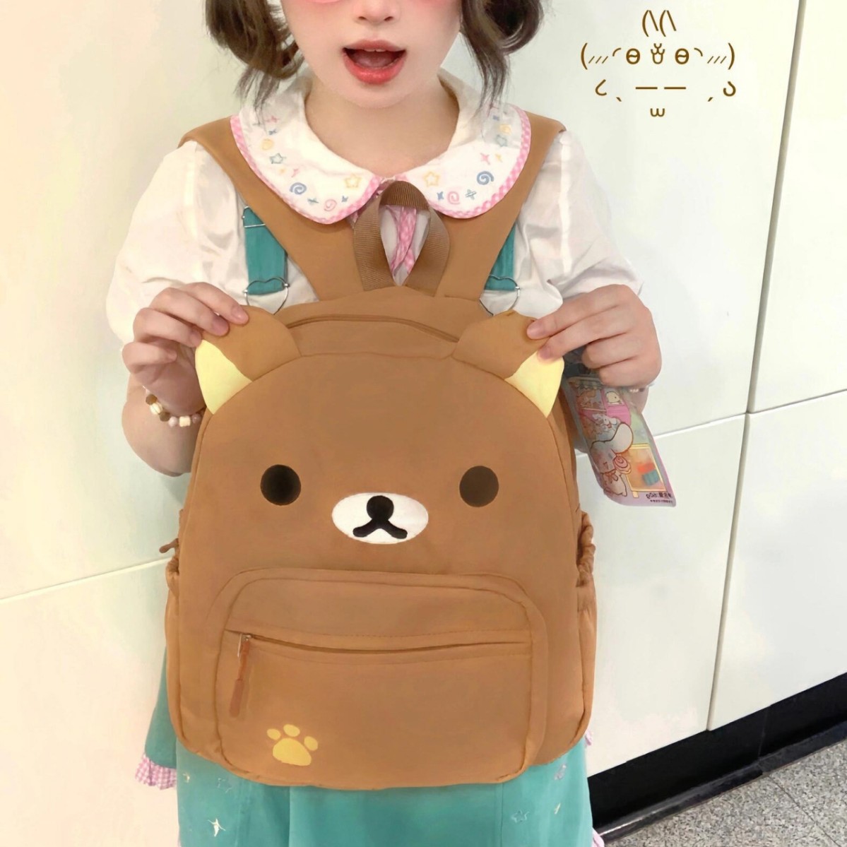 日系卡通轻松熊可爱帆布棕色小熊百搭软妹大容量双肩包包学生书包