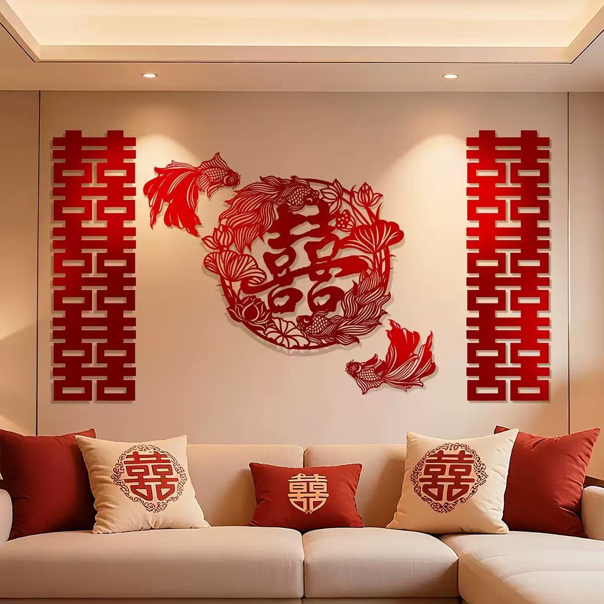 婚房布置装饰卧室床头沙发背景墙