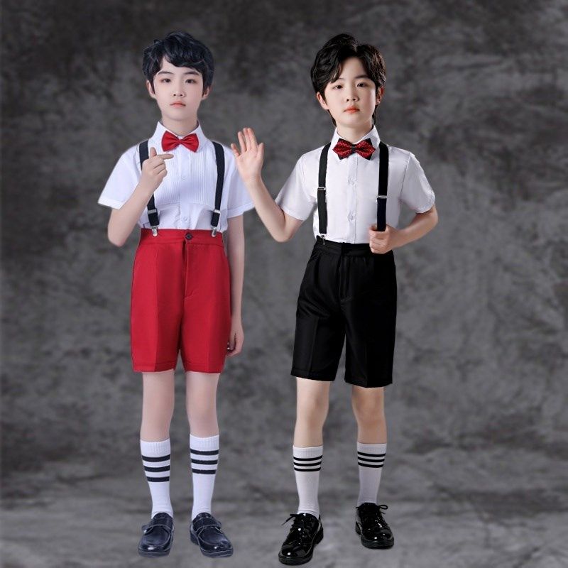 男童合唱朗诵礼服儿童小西装花童主持人背带裤钢琴表演表演服马甲