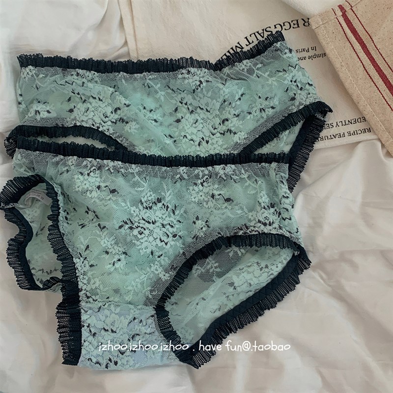 春日款:全票通过~蕾丝碎花内裤女生低腰薄款包臀网纱性感三角裤