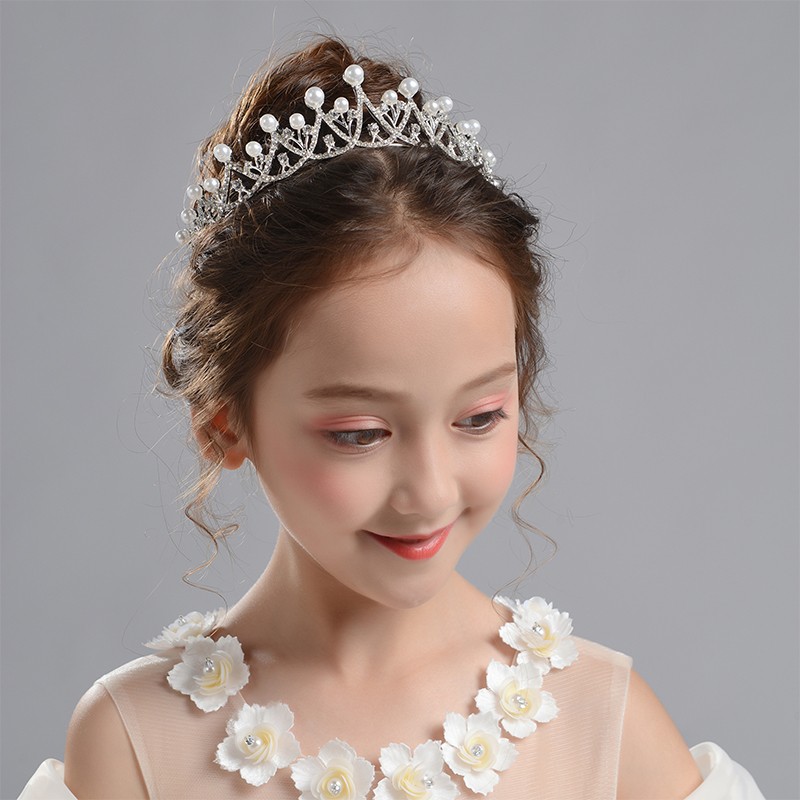 儿童皇冠头饰公主女童发箍女孩生日汉服王冠珍珠发夹头箍花童发饰