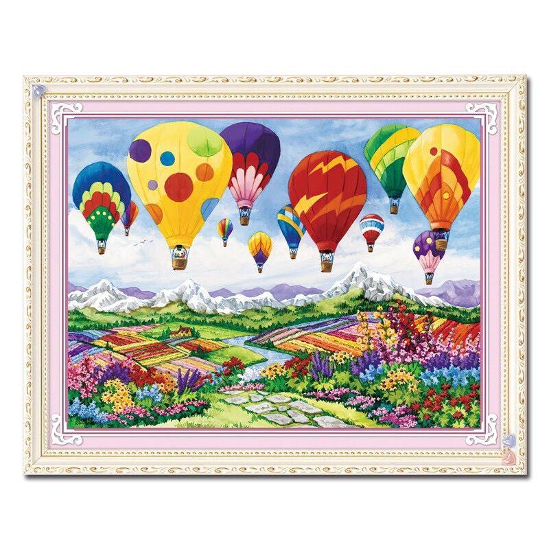热气球花海十字绣2023新款线绣客厅小幅餐厅简单小件欧式满绣风景