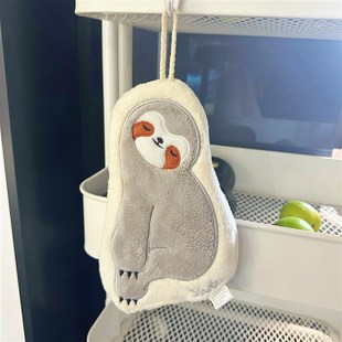 卡通树懒厨房擦手巾加厚吸水挂式洗手台擦手帕子儿童不掉毛送挂钩