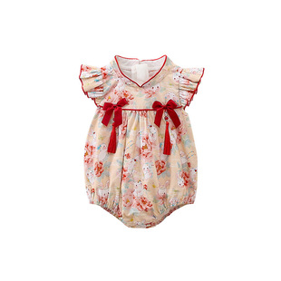 婴儿连衣裙夏季女宝宝抓周宴公主裙女童红色满月生日礼服周岁裙子