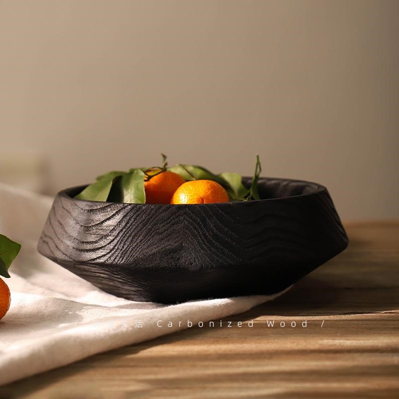 复古新中式水果盘家用客厅茶几民宿实木侘寂风前台高级感托盘摆件