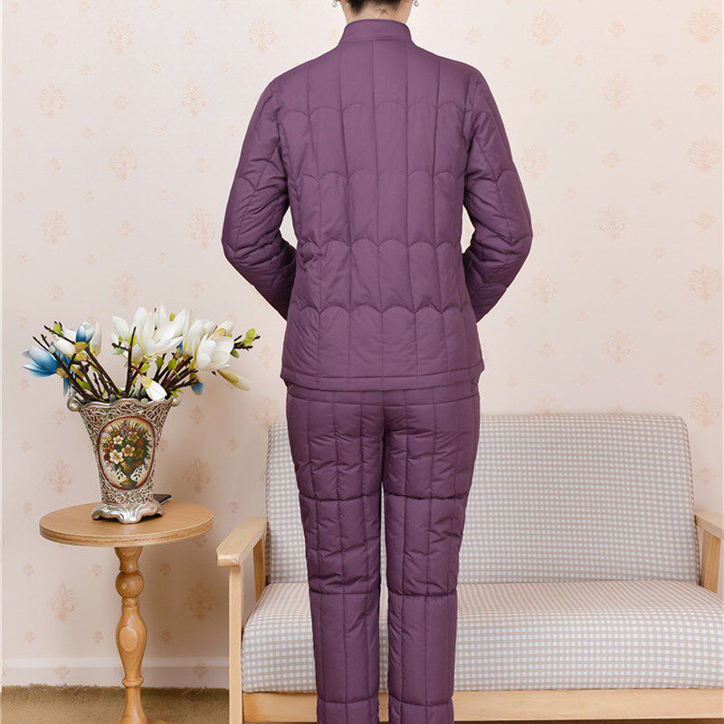 妈妈装中老年女士羽绒棉服套装冬季保暖加厚棉衣长裤修身两件套
