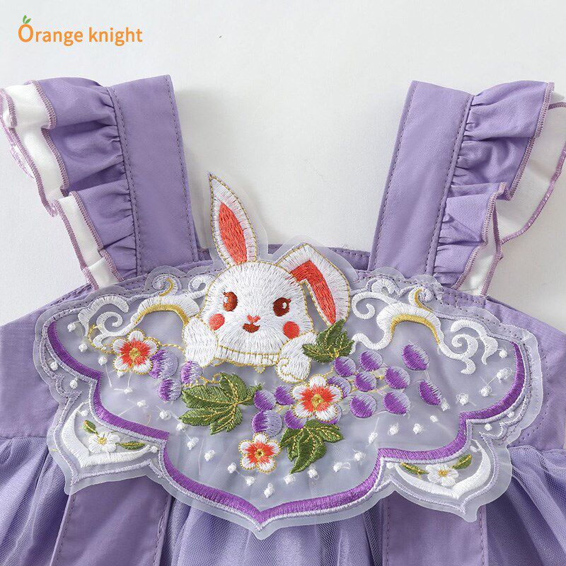 婴儿汉服连衣裙夏装兔年满月服国风复古百天仪式感礼服古装背心裙