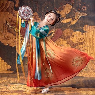 汉服女童2024新款夏季敦煌飞天舞蹈服大唐公主六一儿童古筝演出服