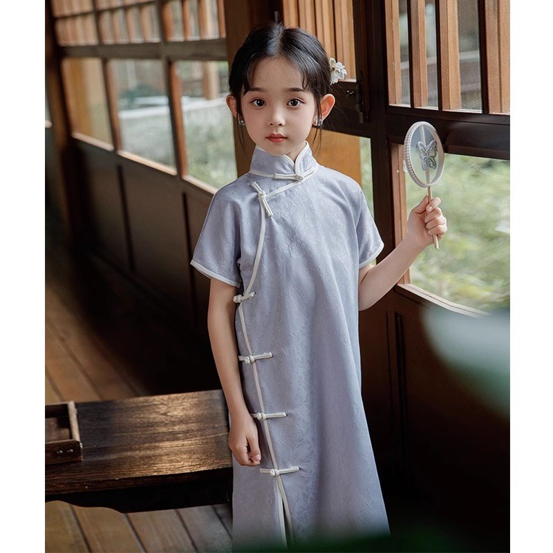中大童旗袍女童夏季儿童改良民国长款中式连衣裙小学生汉服中国风