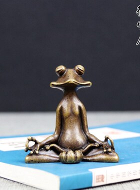 铜器摆件座禅铜青蛙摆件实心纯铜青蛙茶宠香托收藏复古铜器创意