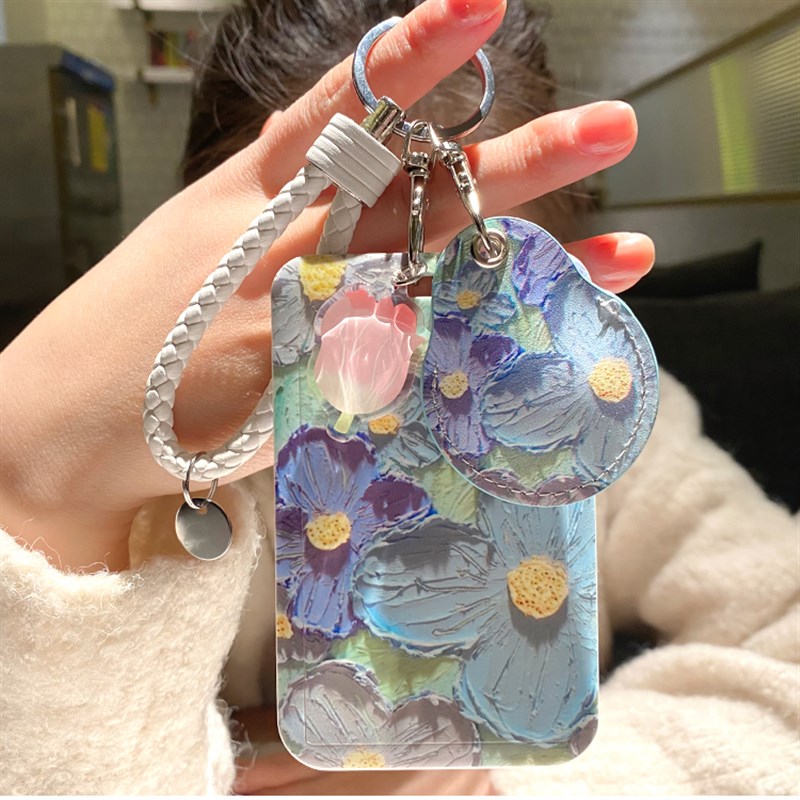 油画卡套证件套水滴形迷你门禁小卡饭卡水卡地铁钥匙链扣装卡防丢