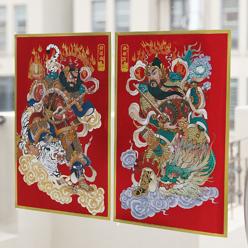 2024癸卯兔年门神 春节过年新年尉迟敬德恭秦琼金箔防水门幅门贴
