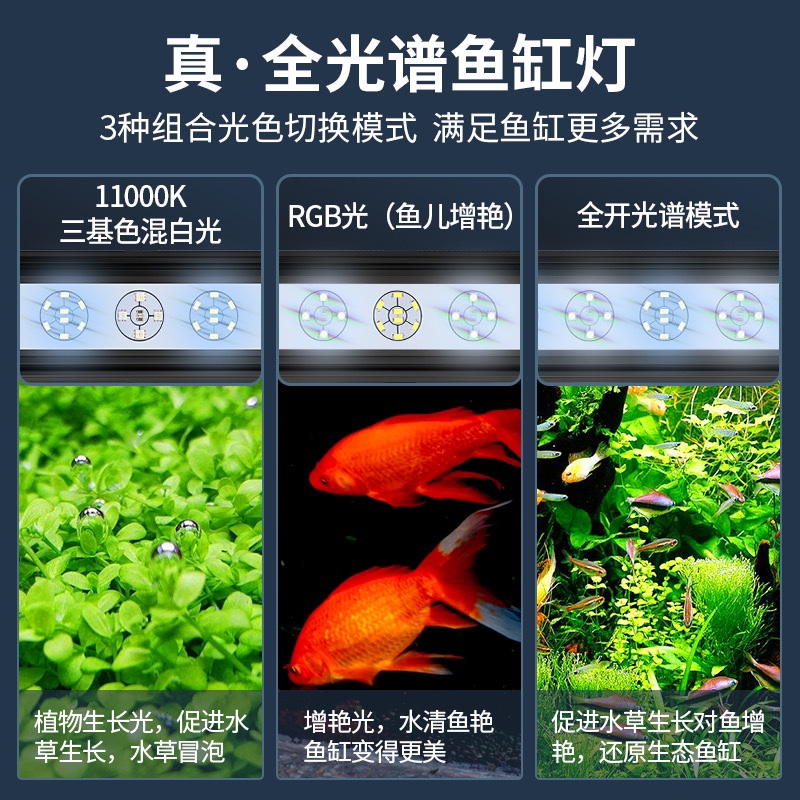 鱼缸led灯全光谱wrgb水草灯防水溅增艳专业太阳光草缸兰寿爆藻灯