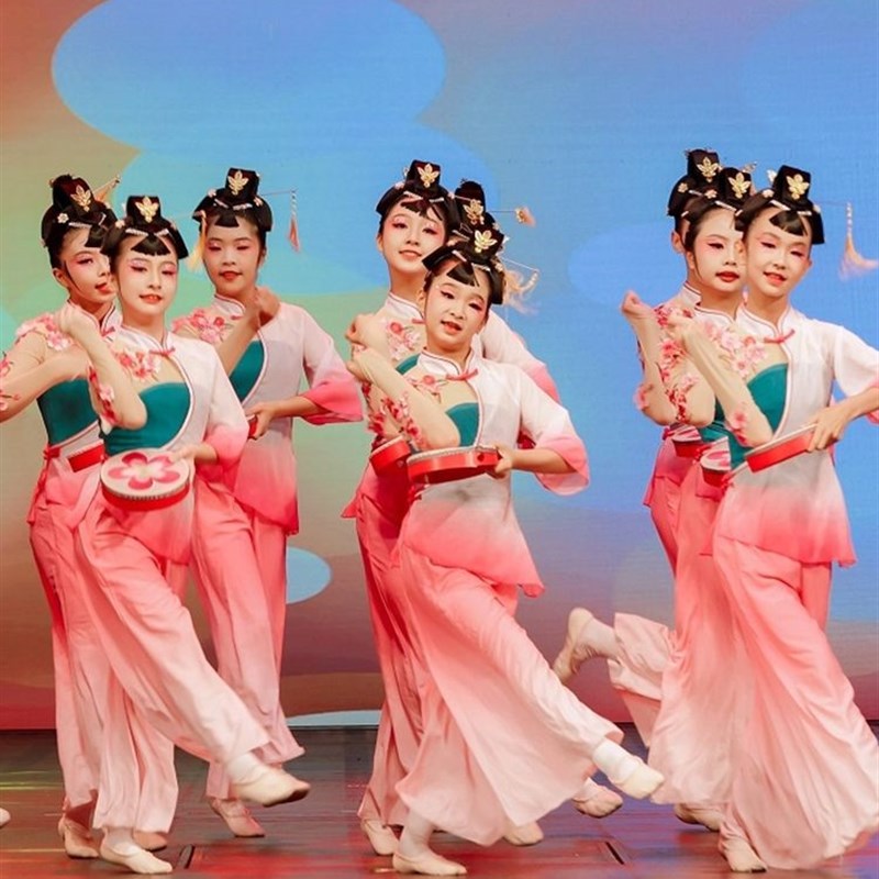 唯舞独尊荷花奖绣影叠香胶州秧歌绣花鼓古典群舞蹈飘逸儿童演出服