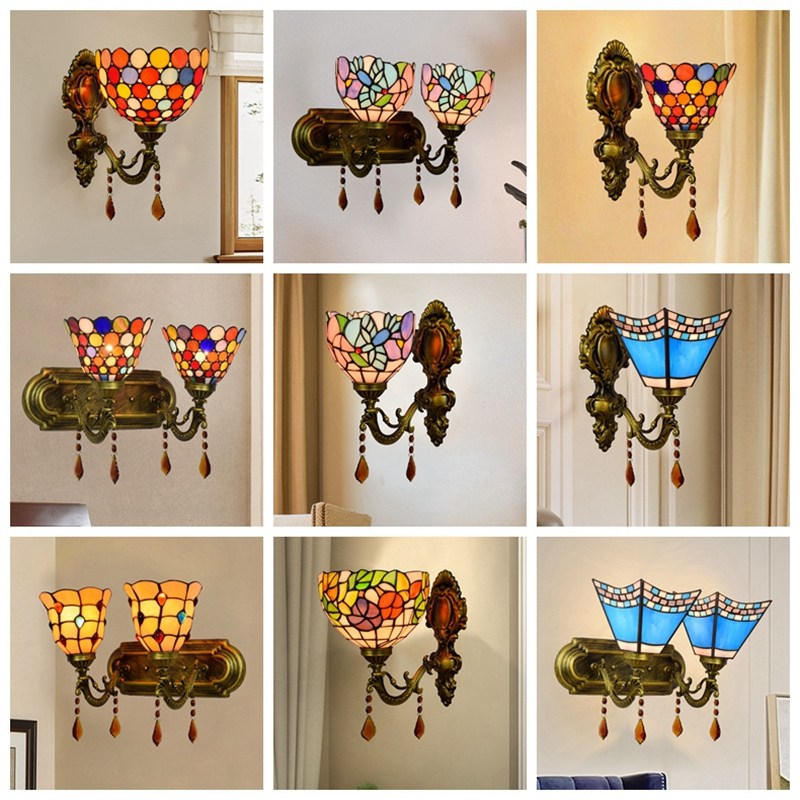 地中海阳台走廊饭店餐厅美式复古乡村彩色玻璃床头酒吧楼梯墙壁灯