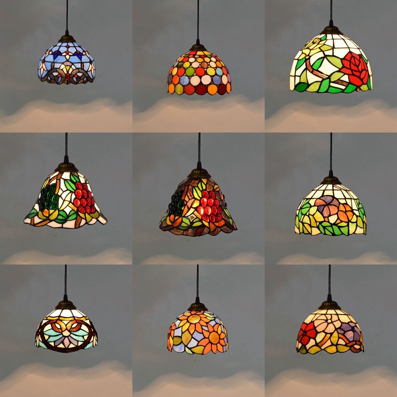 欧式复古地中海彩色玻璃酒吧餐厅阳台吧台走廊过道床头吊灯三头具