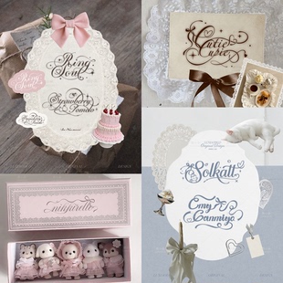 原创手绘蝴蝶结花体字体logo设计商标手作饰品门头水印头像定制