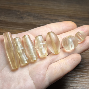 天然老白水晶单颗吊坠高古水晶老珠子六棱竹节大孔珠勒子管珠配珠