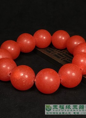 仿古风南红色石英岩满肉男款手串