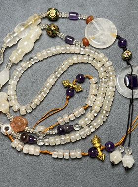 古玩天然老白水晶项链多圈手链毛衣链高古水晶项链 天然多宝水晶