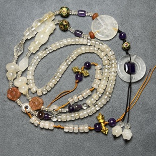 古玩天然老白水晶项链多圈手链毛衣链高古水晶项链 天然多宝水晶