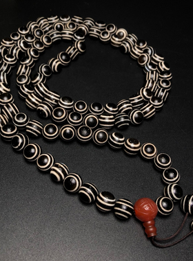 古玩收藏天珠风化老玛瑙黑白天眼天珠圆珠108颗念珠项手链串散珠