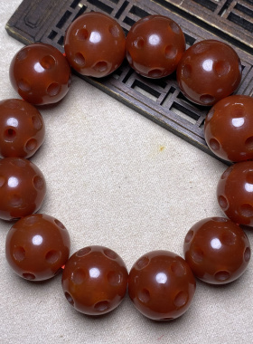 古玩油光老玛瑙镂空圆珠路路通雕刻珠手串红玛瑙佛珠念珠手串
