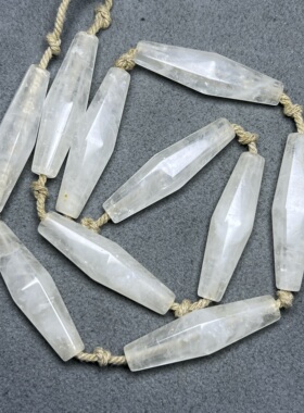 尼泊尔老水晶多棱老白水晶项链吊坠高古水晶老珠子六棱大孔珠配饰