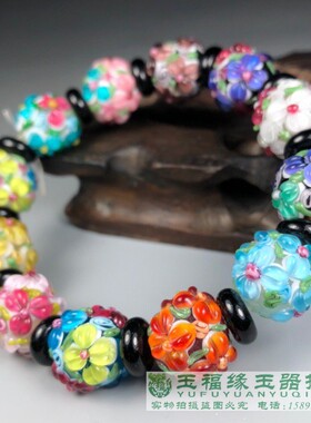 民国仿古多彩雕花手钏佛珠念珠