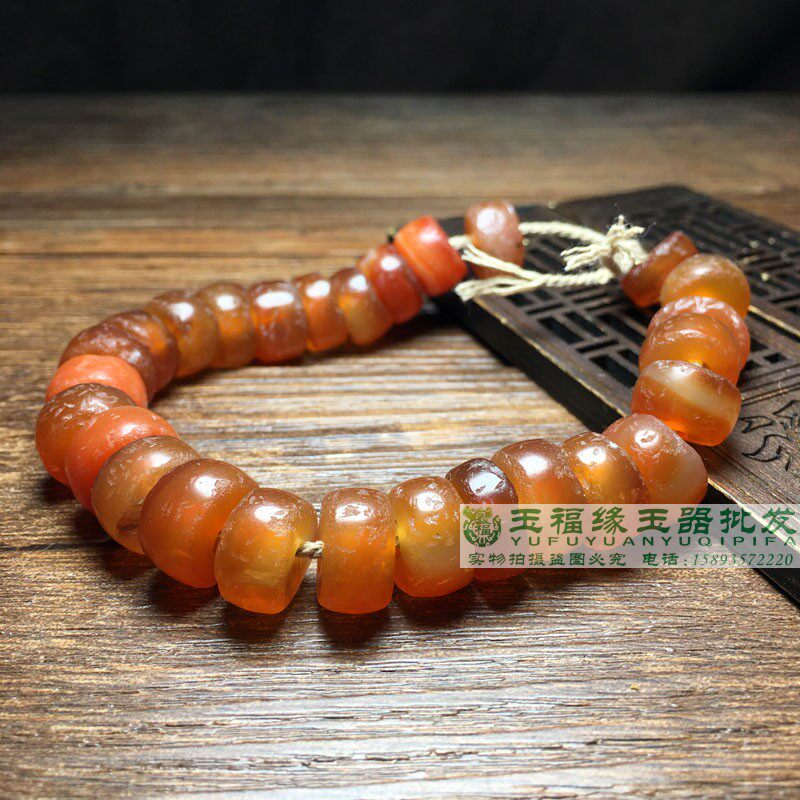 高古西周柿子红风化老红玛瑙算盘珠剁珠车轮珠片佛珠项链挂西玛珠