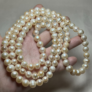 古玩珍珠天然螺纹淡水老珍珠108粉色念珠老珍珠项链手串文玩配饰